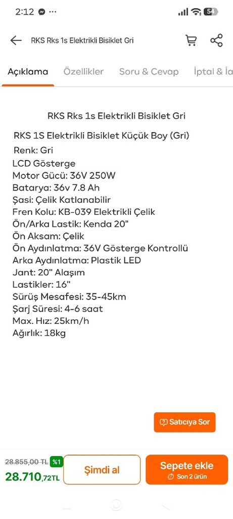 RKS 1 s Elektrikli bisiklet renk siyah ve şarjı - 10