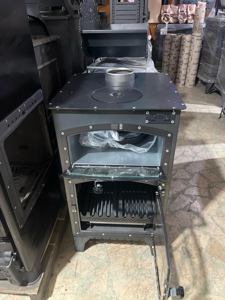 dik kara sac soba üstü fırınlı camlı kuzine soba - 2