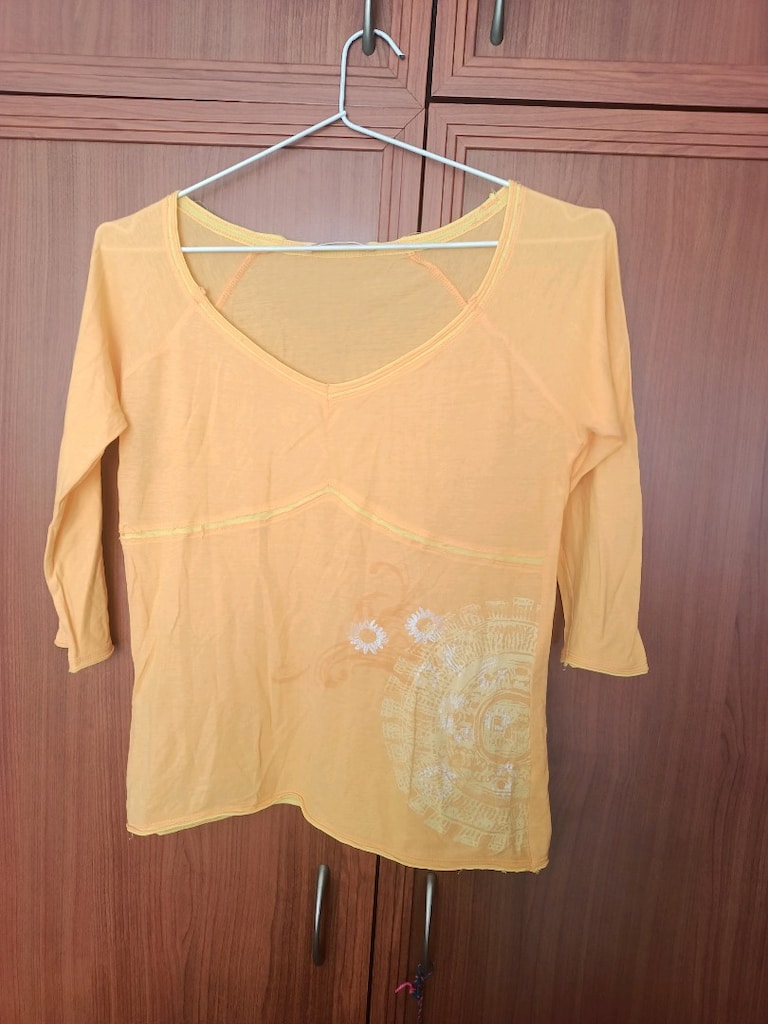 Sarı V Yaka Yarım Şifon Bluz - 3