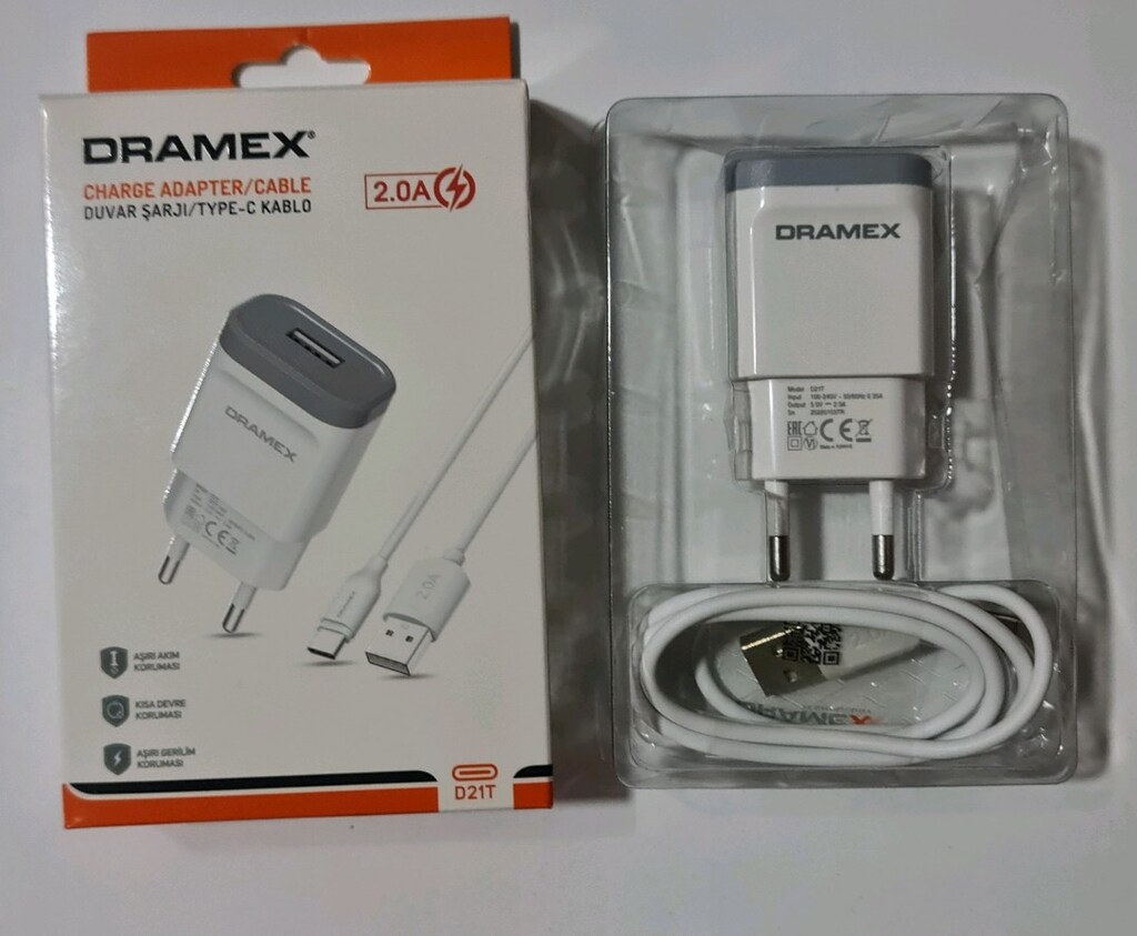 Dramex Type-C – USB hızlı Şarj Adaptörü. D21T 2.1A Şarj Data Kablosu. - 6