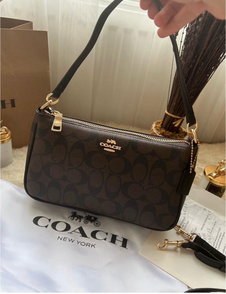 TOP HANDLE POUCH IN SIGNATURE Acı Kahve - 7