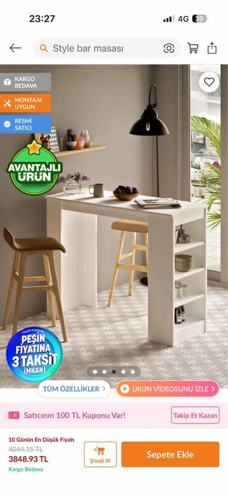 bar masası çam beyaz renk - 4