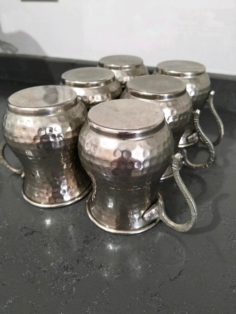 El İşçiliği Çekiç Dövme Bakır Kupa – 6'lı Takım (Vintage) - 2