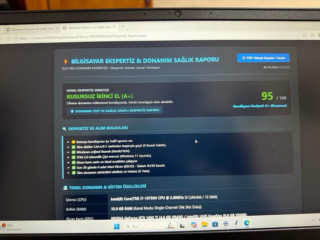 TERTEMİZ EXCALİBUR G770 İ7 10750H GEFORCE1650 Tİ - 14