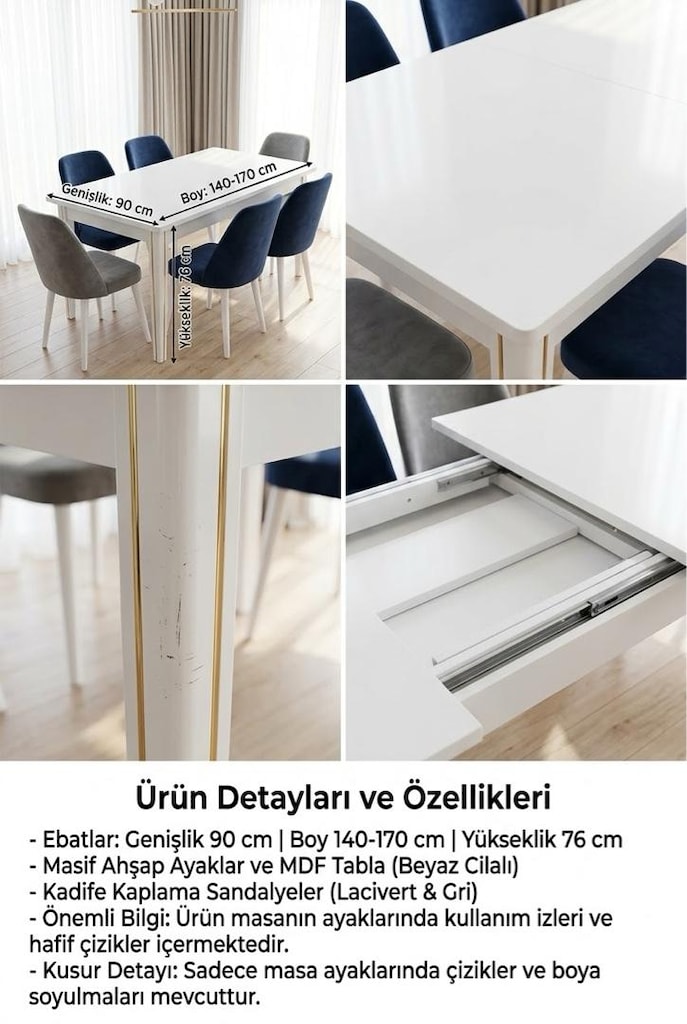 ACİL Açılabilir Yemek Masası Takımı (6 Sandalyeli / 12 KişilİK - 3