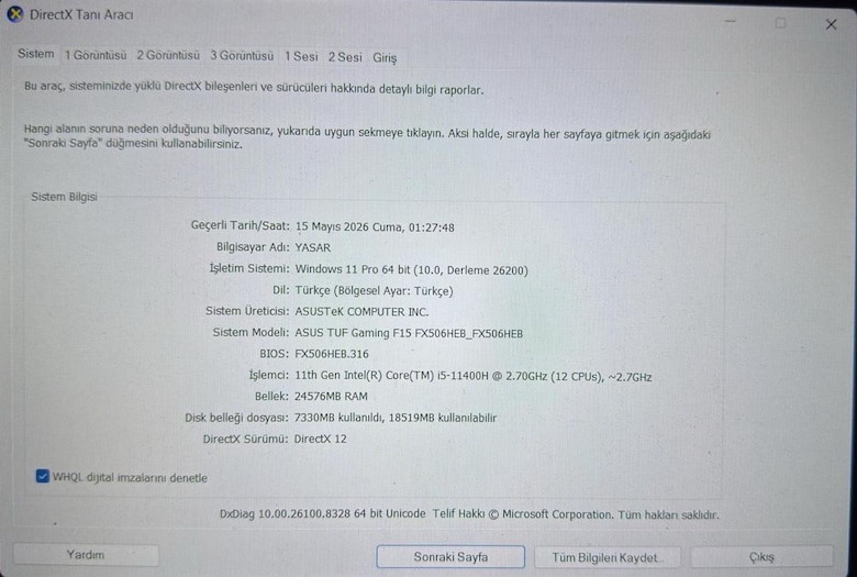ASUS TUF Gaming F15 RTX 3050 Ti / 24 GB RAM / 144Hz Temiz Kullanıldı. - 6