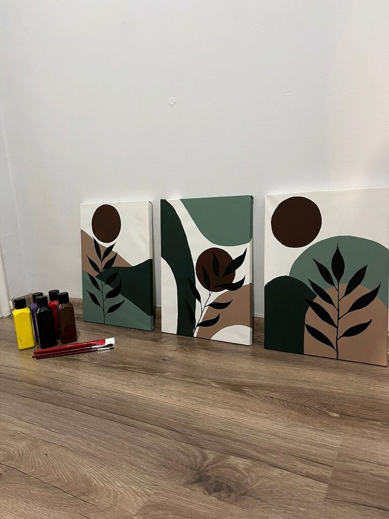 25×35 Ebatında Taual üzeri akrilik dekoratif bohem tablo 3 lü set - 8