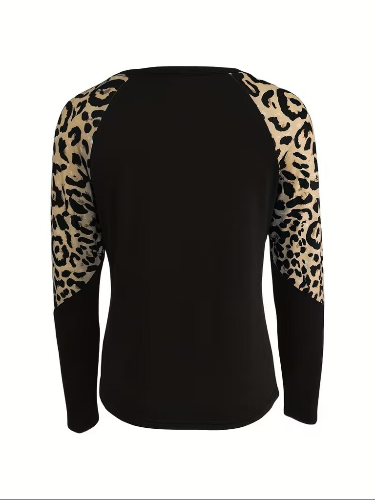 B079 Leopar Desenli Günlük Raglan Kollu Bluz - 7