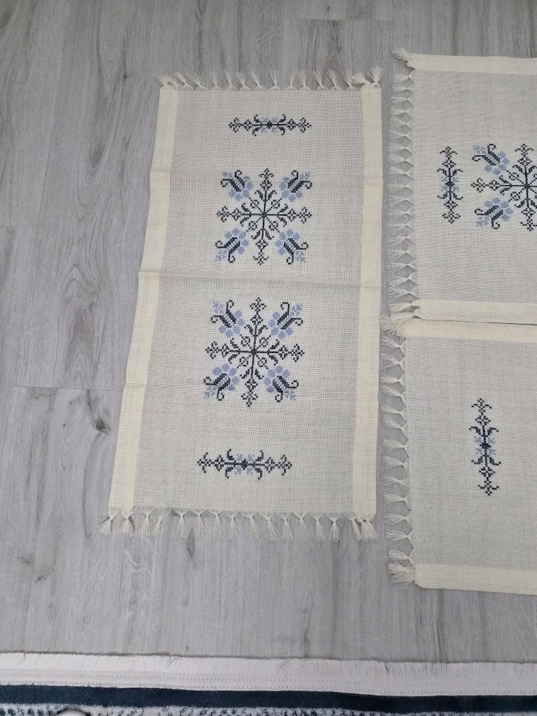 Linen kumaş el işi etamin salon takımı - 2