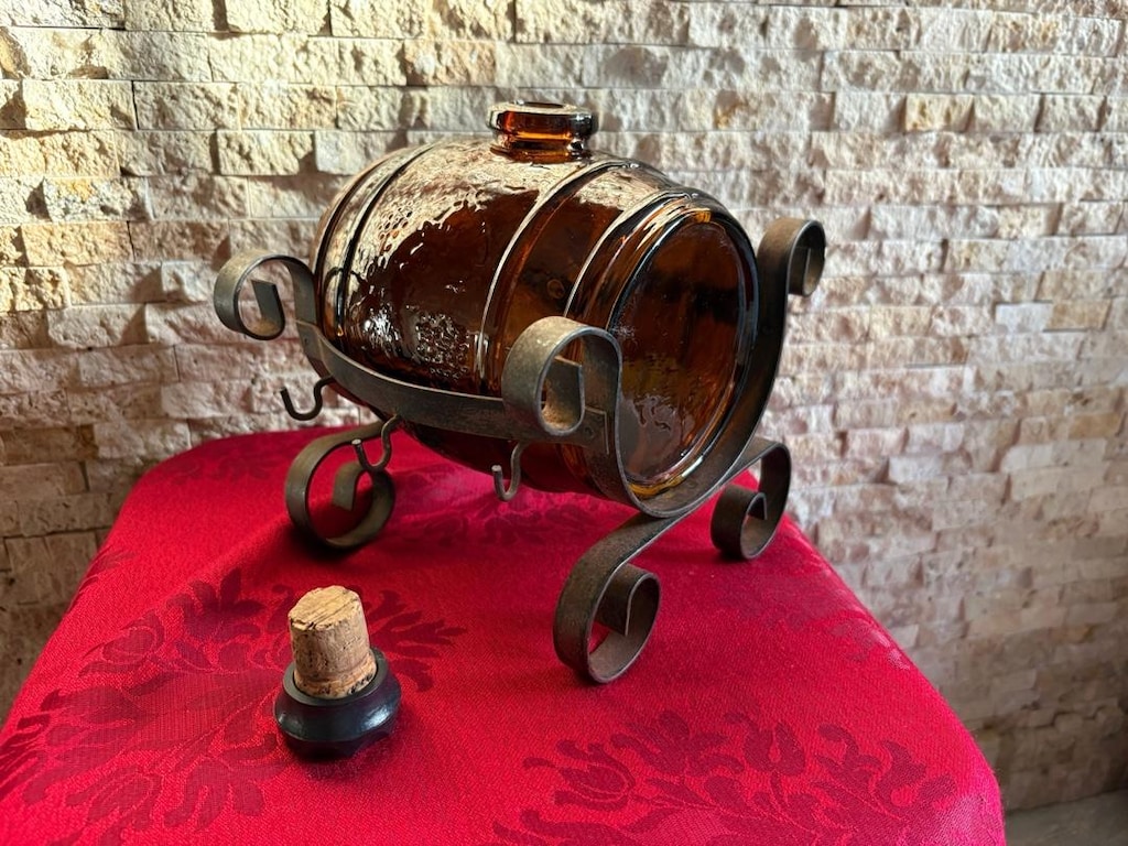 Ferforje Standlı Vintage Cam İçki Fıçısı – 1.5 Litre (Dönem Ürünü) - 5