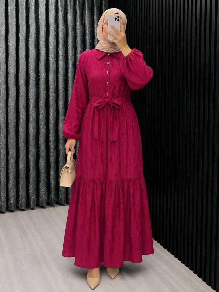 Yeni Sezon Gofre Kumaş ESRA Elbise - 3