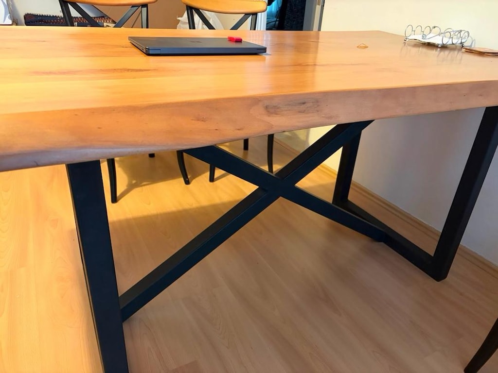 Masif Kayın Ağacı Yemek / Toplantı Masası 155x90 – Metal Ayaklı - 2