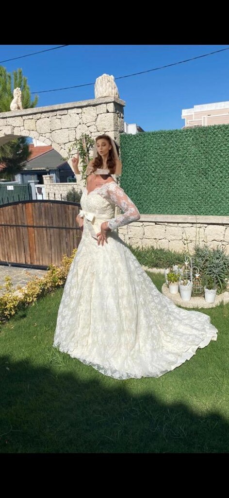 Gelinlik fransız güpür dantel taş ve incili - 9