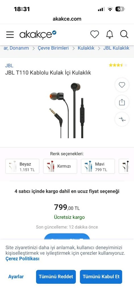 JBL T 110 ,KABLOLU KULAKLIK - 2