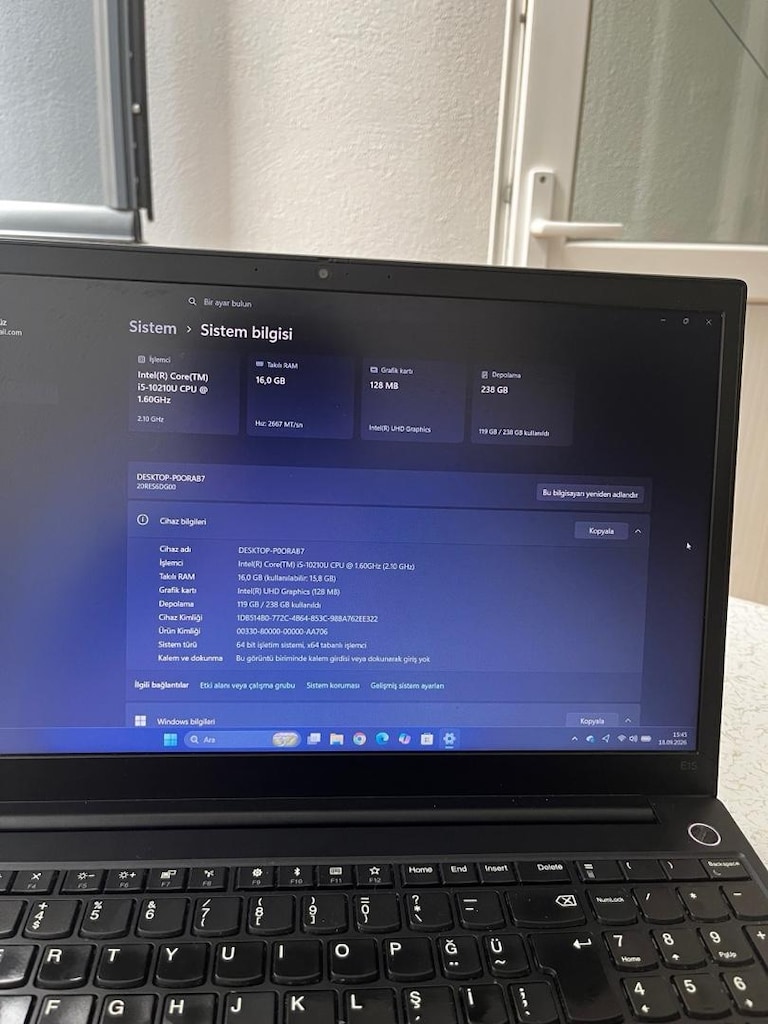 Lenovo ThinkPad E15 1. nesil 256/16 GB temiz - 5