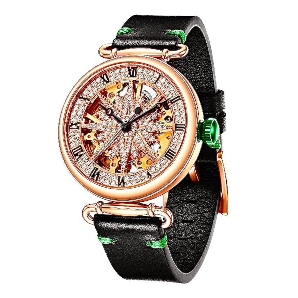 ‼İTHAL/SIFIR,LÜX,Tam Otomatik,18K Altın Kaplı Swarovski Taşlı Kadran