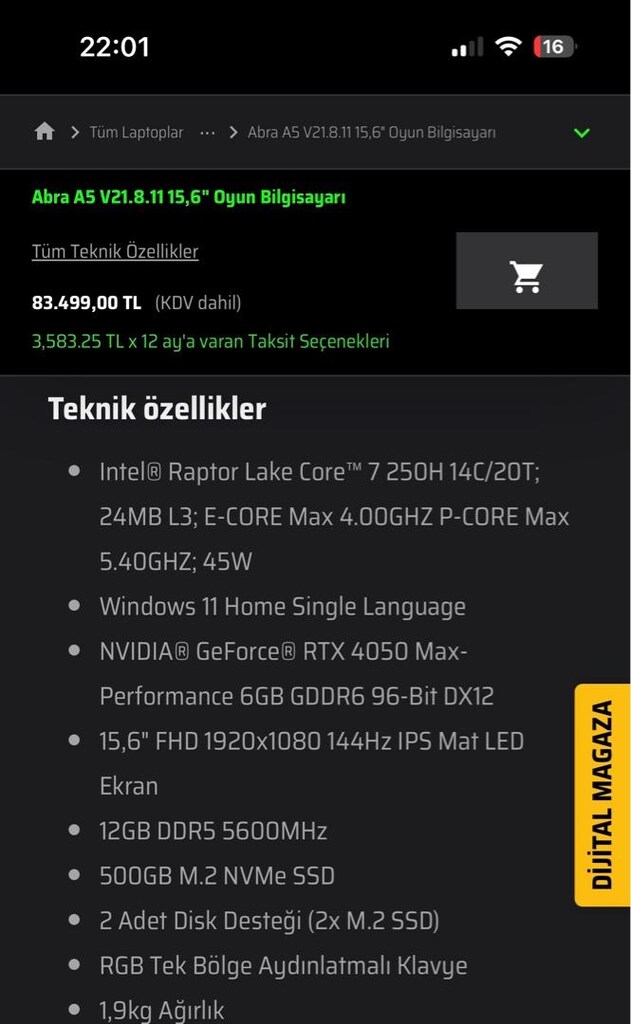 Abra A5 V21.8.11 15,6" Oyun Bilgisayarı - 2