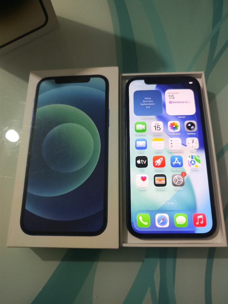 KARTA TAKSİT İPHONE 12 64 GB PİL 100 YENİ DEĞİŞTİ KUTU VE ŞARJ ALETİ - 6