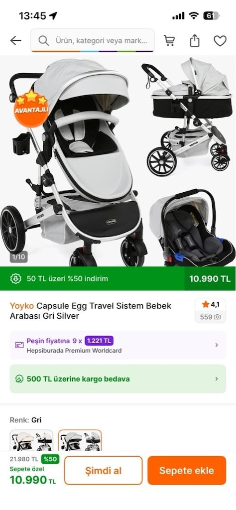 yoyko capsule egg travel sistem bebek arabası siyah