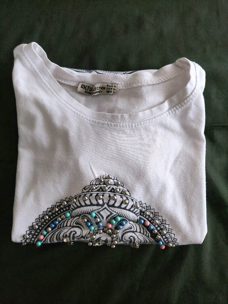 ONTU boncuk işleme fil baskılı tshirt - 7
