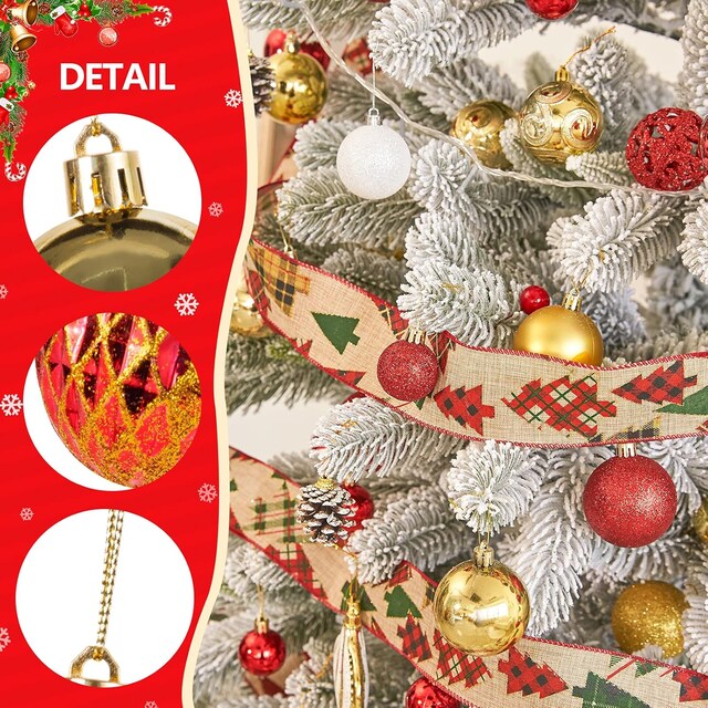 66 adet Noel küresi seti, Noel ağacı süsü, dekorasyon, kırmızı altın