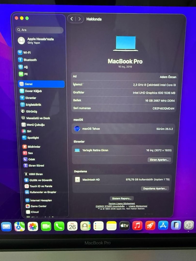 MacBook Pro / i9 / 16 inç / 16 GB Ram / 1 TB Ssf - 2