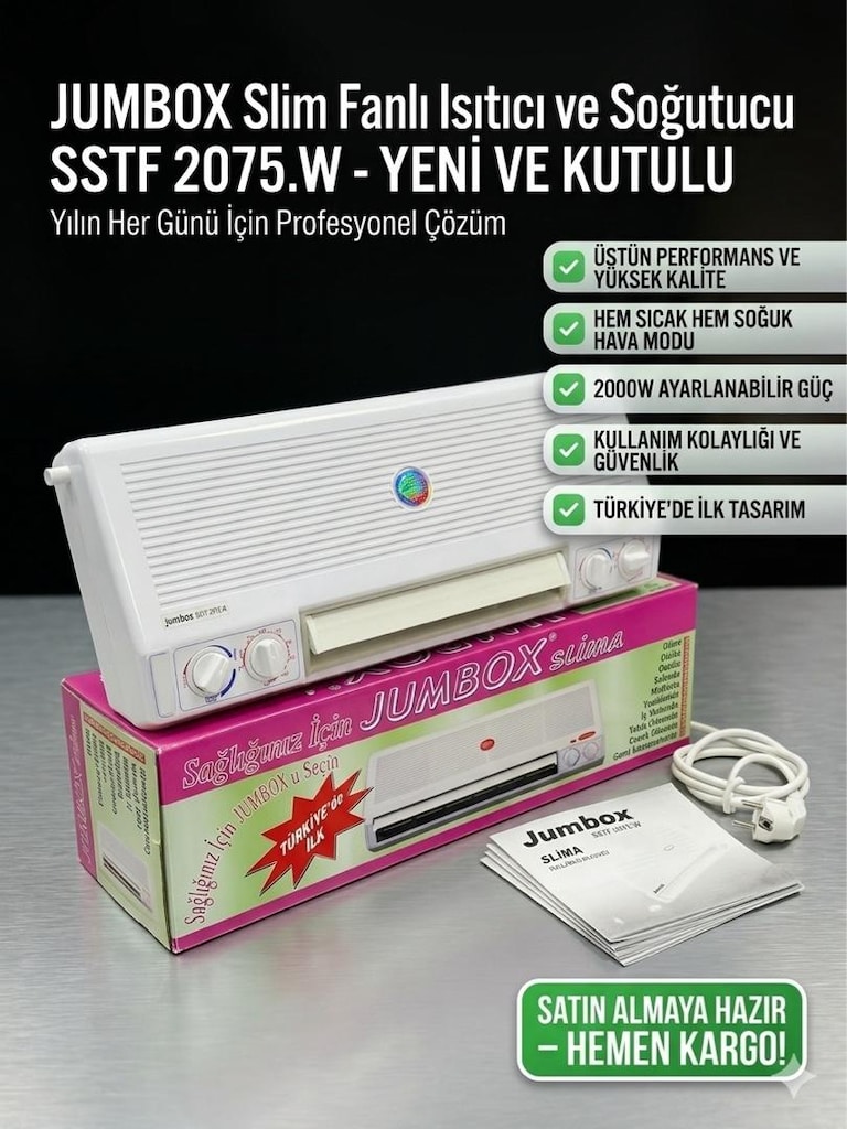 KUTULU! Jumbox Slim 2000W Fanlı Isıtıcı & Soğutucu