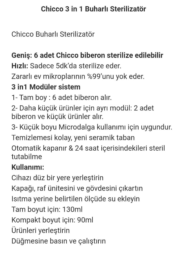 Chicco 3in 1 Buharlı Sterilizasyon Cihazı - 7