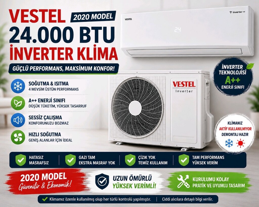 SIFIR AYARINDA SATILIK VESTEL 24.000 BTU İNVERTER KLİMA–HATASIZ - 4