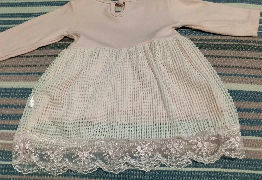 Pembe Beyaz Tüllü Güpürlü Bebek Elbise - 6