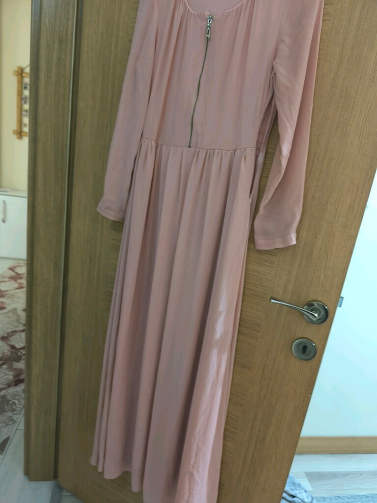 pudra pembesi yandan fermuarlı elbise - 4