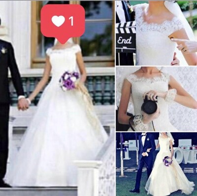 Kayık yaka a kesim dantel gelinlik
