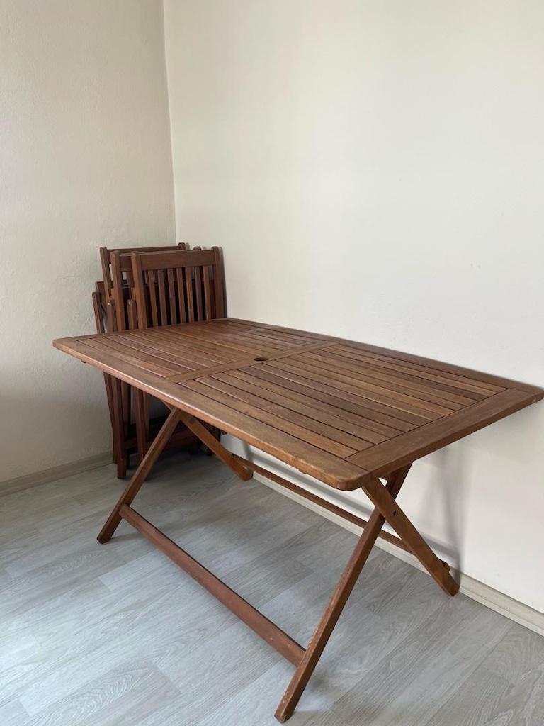 Masif Ahşap Katlanır Bahçe/Balkon Masa Sandalye Takımı (4 Sandalye) - 3