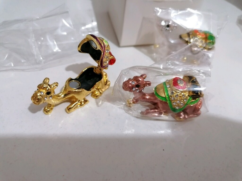 3 lü set, Swaroski Taşlı minyatür Deve motifli takı kutusu, Biblo - 3