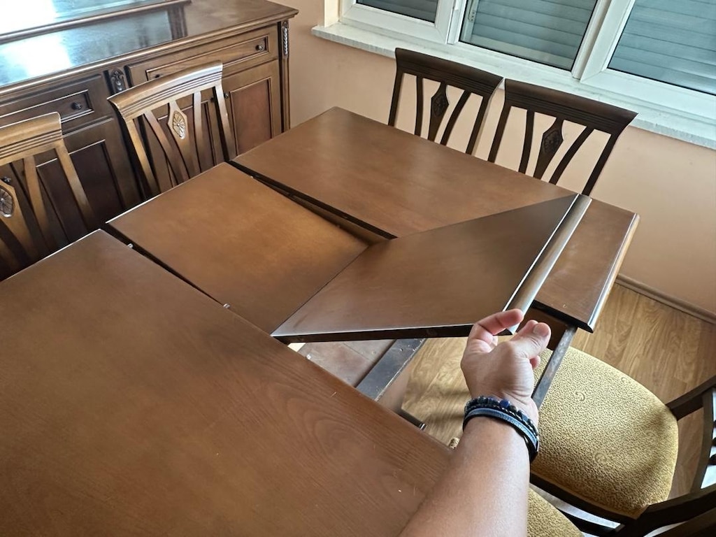 Ahşap Klasik Yemek Odası Takımı Açılır Masa + 6 Sandalye+Aynalı Konsul - 2