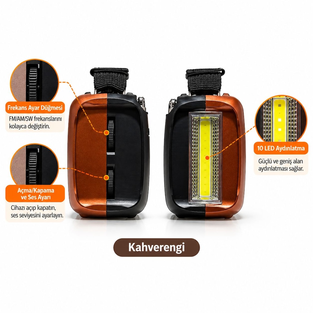 KTF-1448 Şarjlı Bluetooth Dünya Radyosu 8 Bant 10 LED Fenerli Radyo - 5