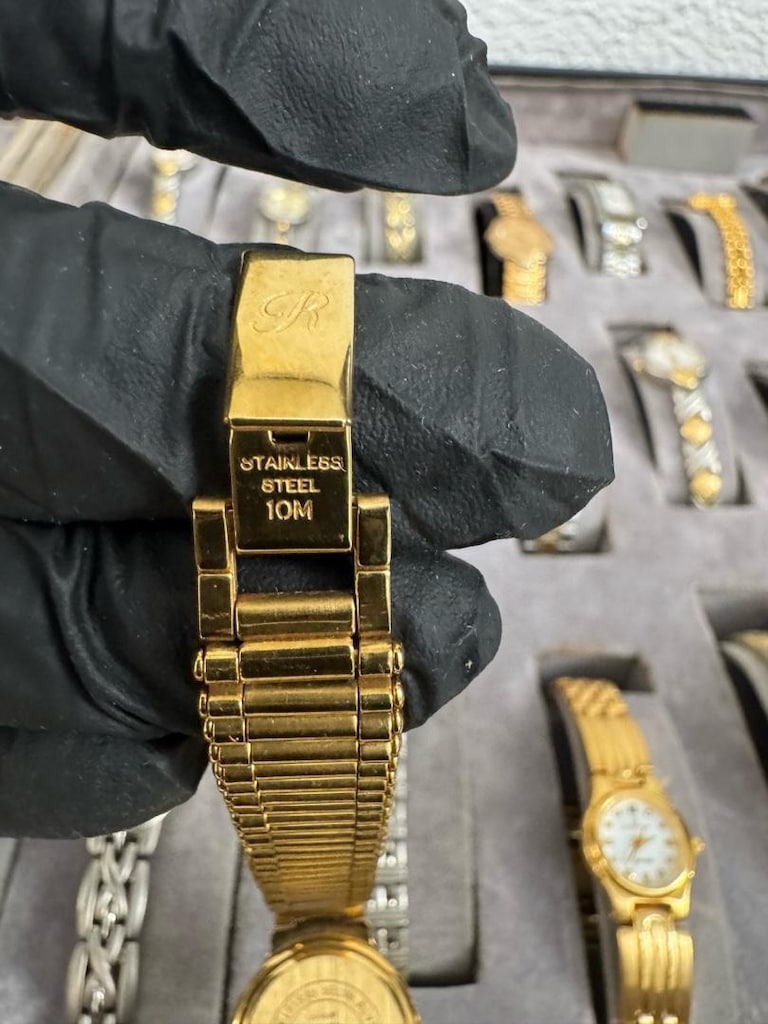 24K Altın Kaplama Taşlı Siyah Kadran Sıfır Vintage Kadın Saati - 2