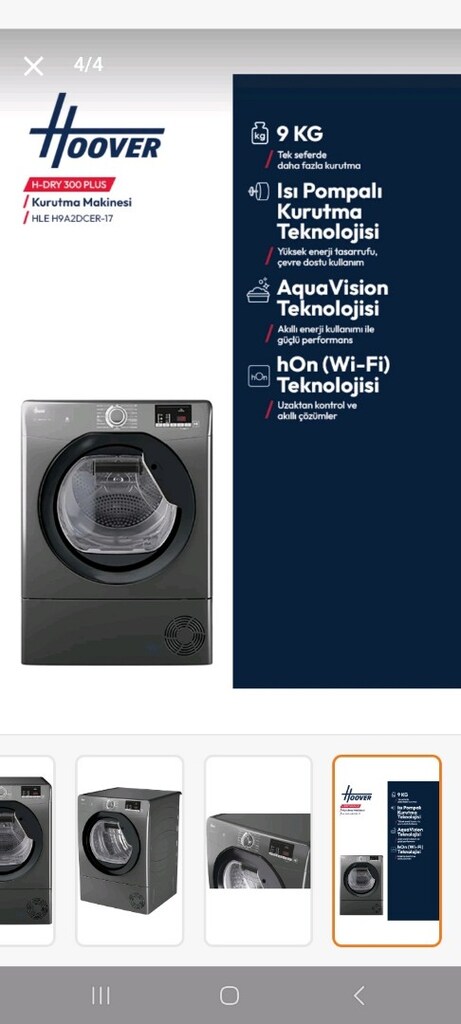 HOOVER Wİ-Fİ BAĞLANTILI ISI POMPALI KURUTMA MAKİNESİ GARANTİLİ - 2