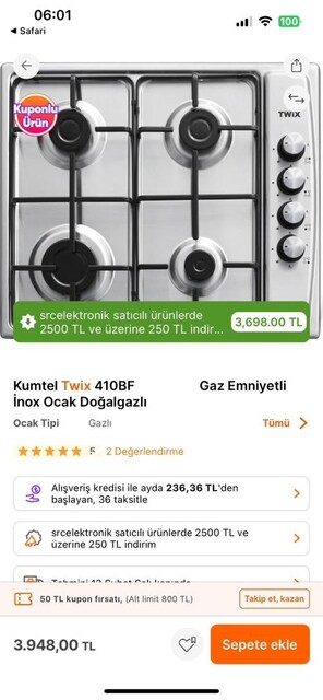 KUMTEL 4 GÖZLÜ set üstü OCAK SIFIR doğalgazlı tüplü lpg setüstü ocak