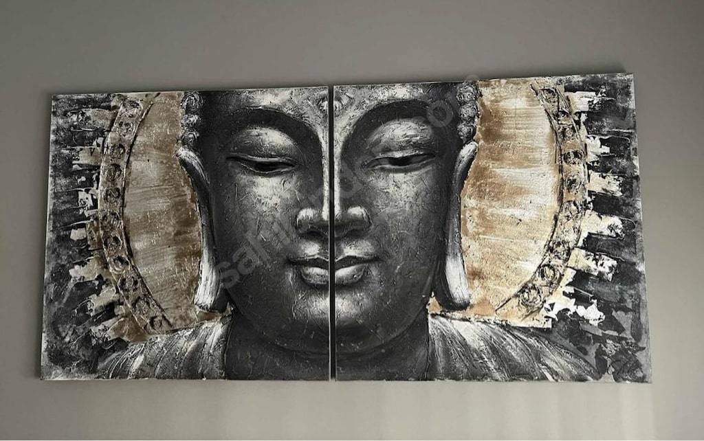 2 Parça Büyük Boy Buddha Yağlıboya Dekoratif Tablo