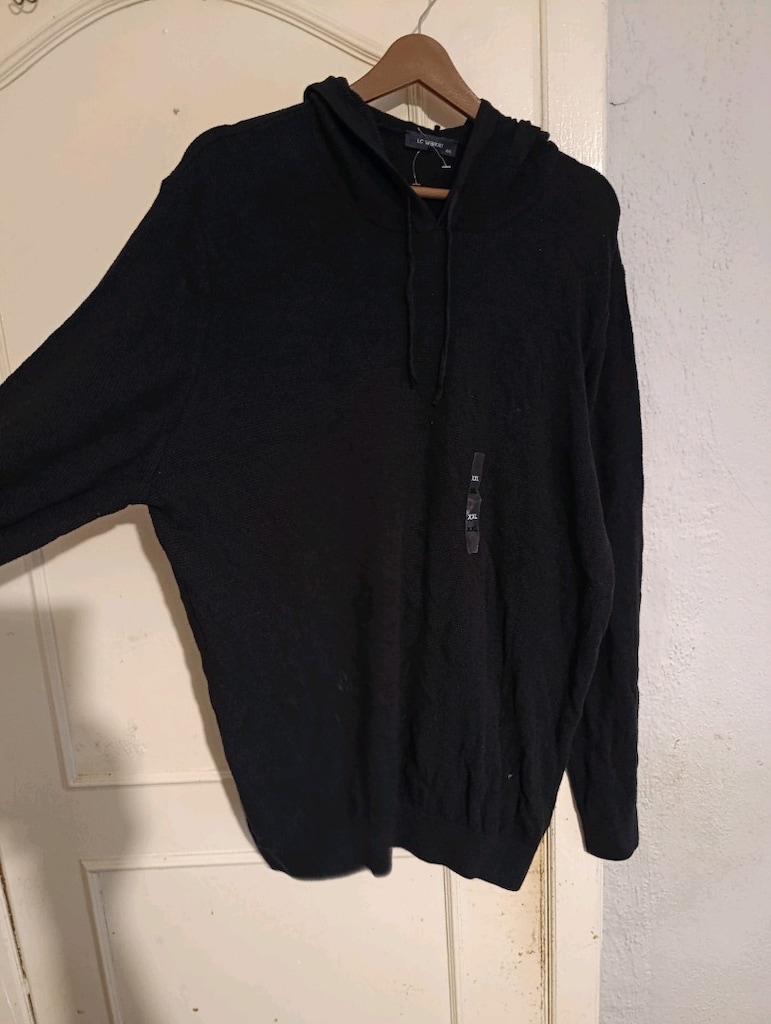 Siyah Kapüşonlu Rahat Triko Kazak (2XL)