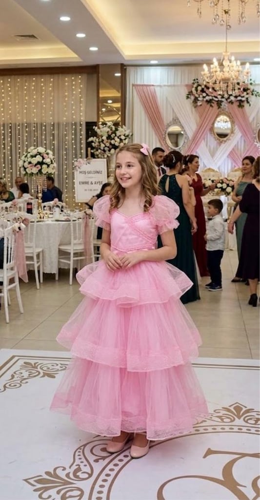pembe kat kat tüllü kız çocuk abiye elbise - 4