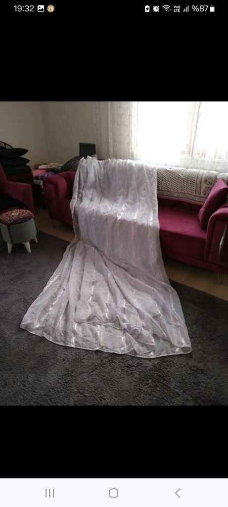 500/260 cm tül beyaz ,mor çizgili - 7