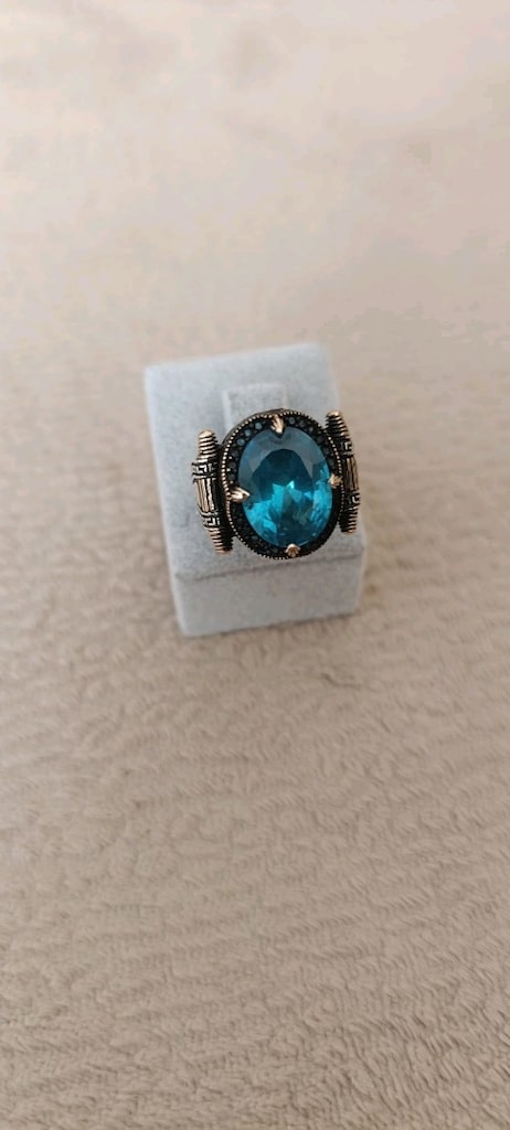 925 Ayar Aqua Marin Taşlı Gümüş Yüzük - 6