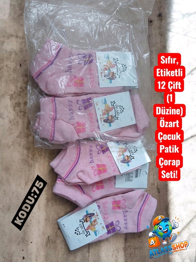 Sıfır, Etiketli 12 Çift (1 Düzine) #Özart #Çocuk #Patik Çorap Seti! KO - 3