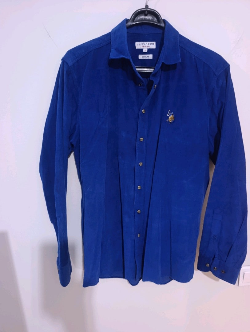 U.S. Polo Assn marka, Kadife Gömlek Saks Mavisi - 4