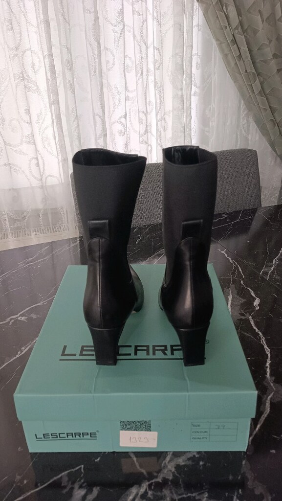 LESCARPE Siyah Deri Kadın Topuklu Çizme - 5
