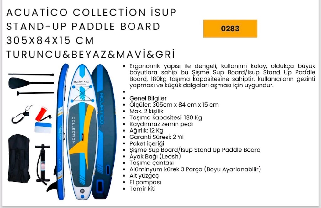 Şişme Sup Board Acuatico 2 Kişilik - 3 Taksit - 10