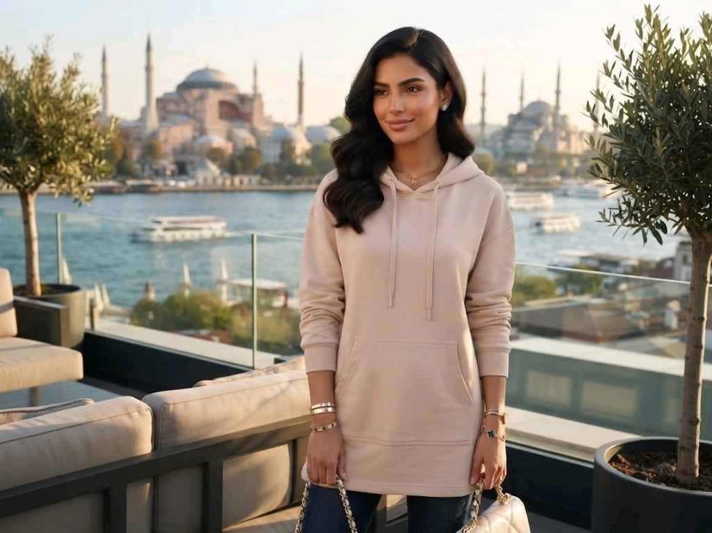 Şık ve Rahat Bej Kapüşonlu Sweatshirt