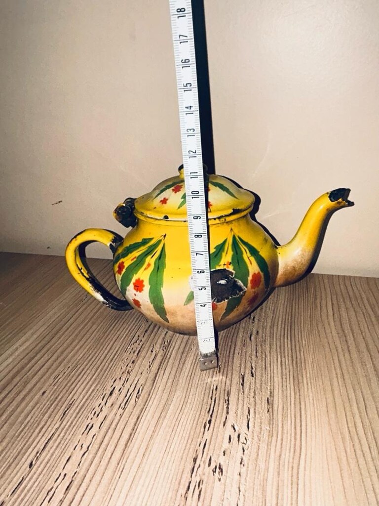 El Boyama Vintage Emaye Çaydanlık. - 8